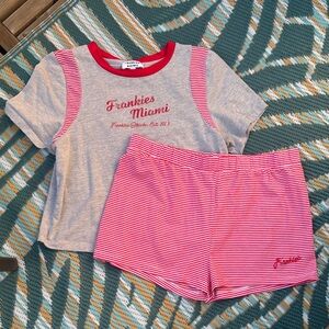 FRANKIES BIKINIS Miami Exclusive Matching Lounge Set Red and Gray Cotton